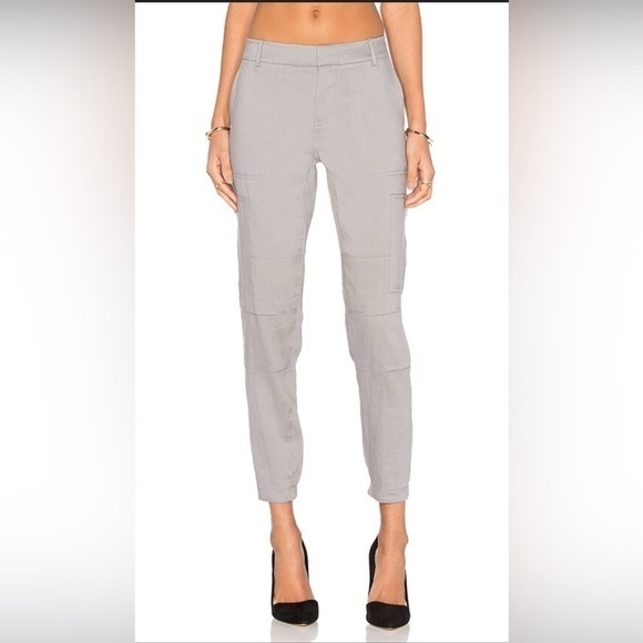 Vince Revolve Women’s 8 Gray Fossil Linen Cargo Zip Pocket Jogger Dress Pants M - Picture 1 of 16